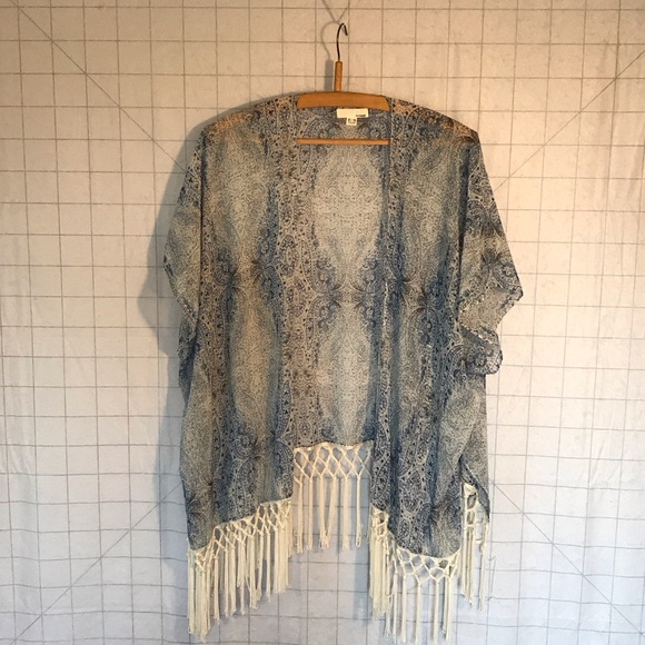 Garage One Size Blue and White Patterned Poncho Wrap - Picture 1 of 6